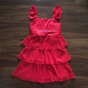 Ally B Sz 14 Red Tiered Layered Dress Sparkle Flutter Sleeveless High Waist